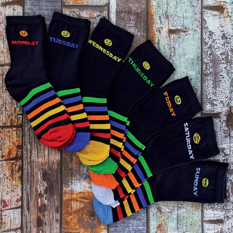 7 Pack Kids Novelty Days of The Week Socks Ideal for School