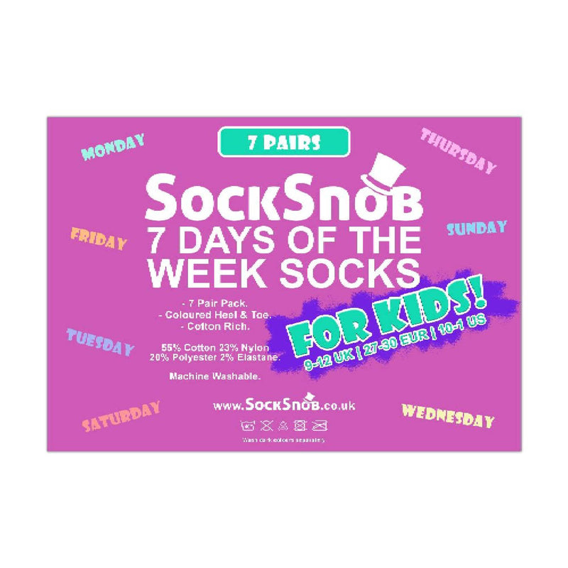 7 Pack Kids Novelty Days of The Week Socks Ideal for School