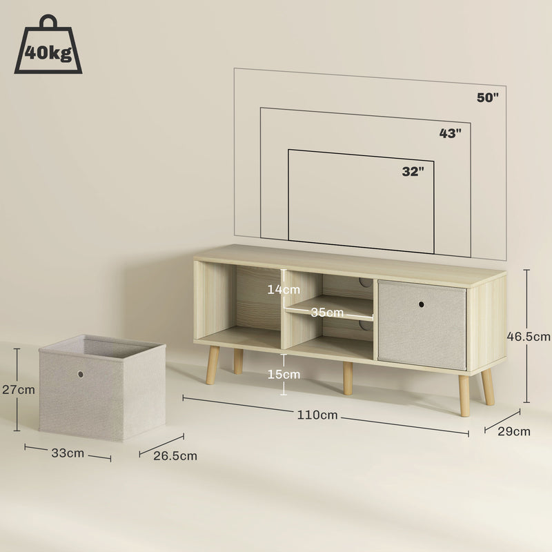 HOMCOM Modern TV Cabinet Stand w/ Shelves & Drawers, Bedroom Natural