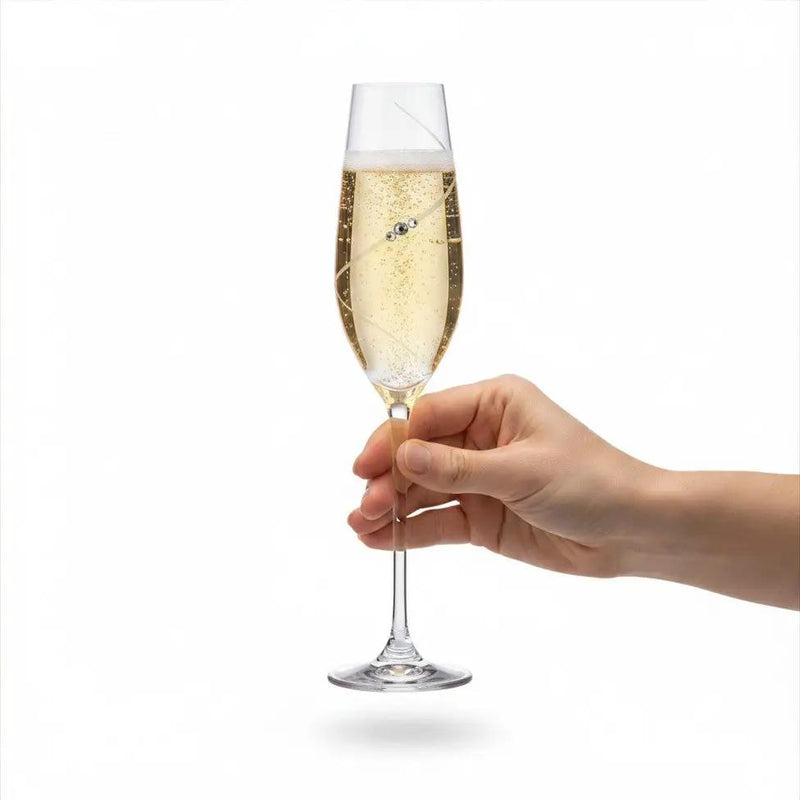 Diamante Champagne Flutes - Set of 6 - In Gift Box