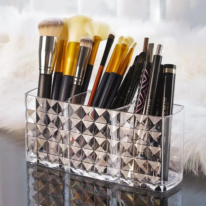 Diamond Pattern Mirror Cabinet Storage Box - Bathroom Cosmetics Makeup Organiser