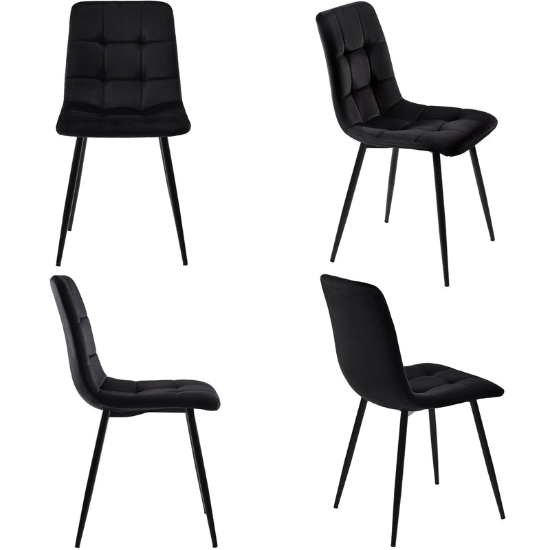 Modern Marble Effect Dining Table Set with 4 Soft Velvet Chairs Black
