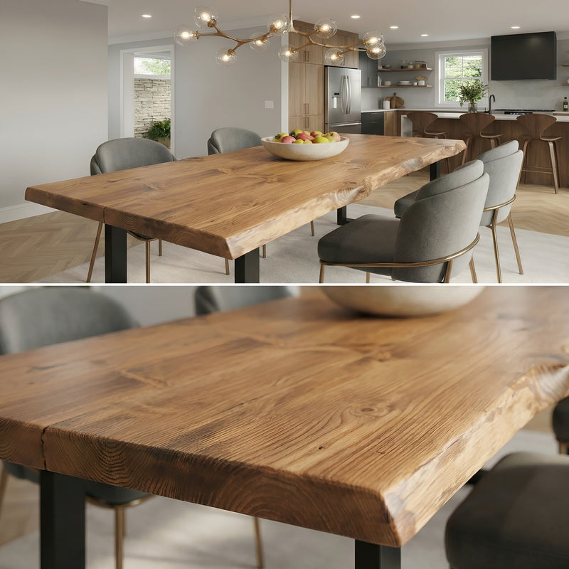Live / Waney Edge Dining Table With Metal U Shape Legs