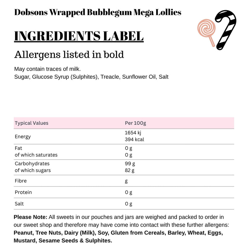 Dobsons Wrapped Bubblegum Mega Lollies