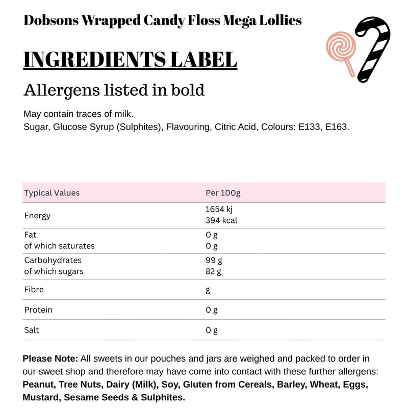 Dobsons Wrapped Candy Floss Mega Lollies