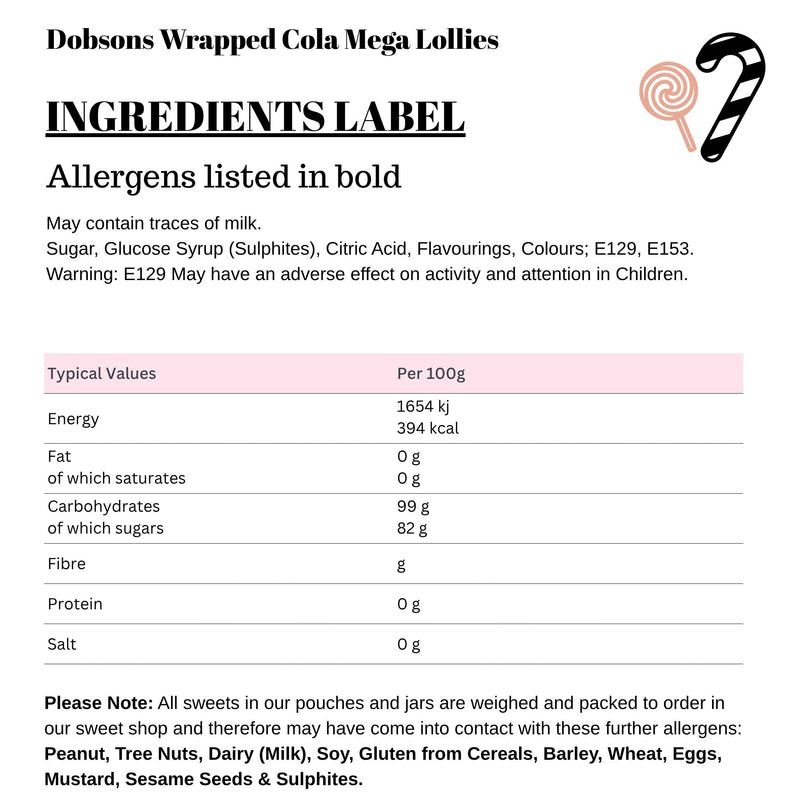 Dobsons Wrapped Cola Mega Lollies