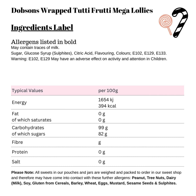 Dobsons Wrapped Tutti Frutti Mega Lollies