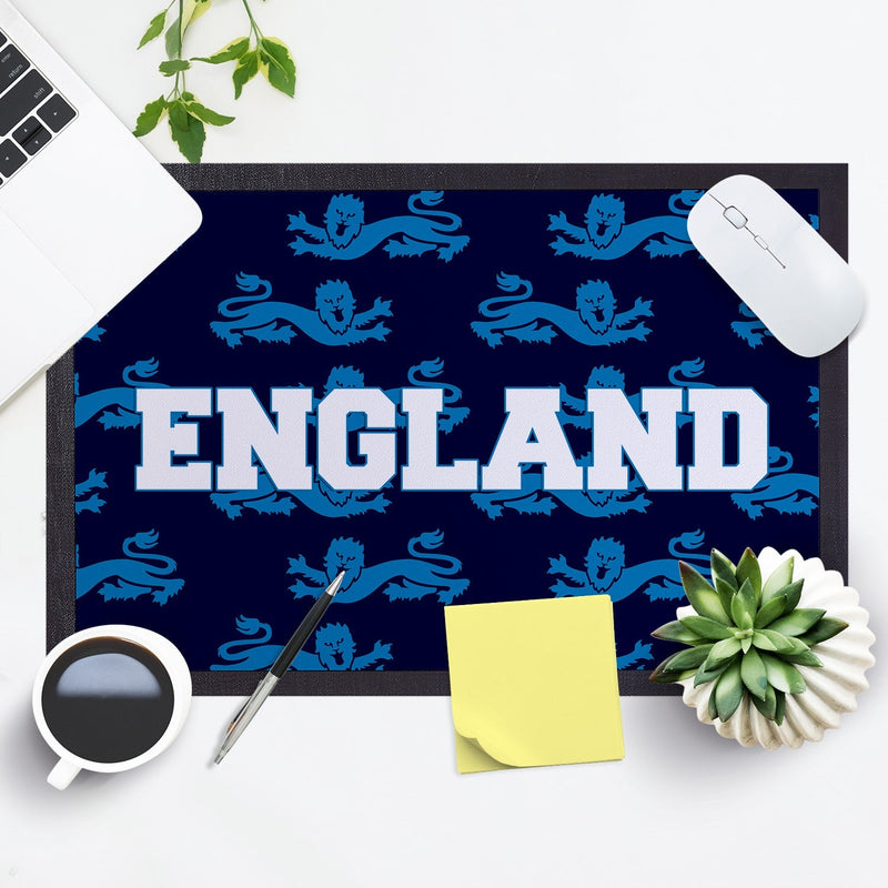 England - Blue Lion Pattern -  Retro Door Mat - 60cm x 40cm