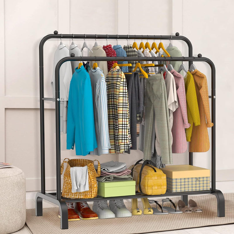 Heavy Duty Double Clothes Rail Hanging Rack Garment Stand Shoe Storage Steel