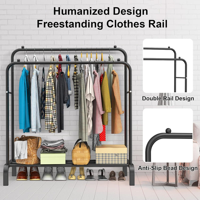 Heavy Duty Double Clothes Rail Hanging Rack Garment Stand Shoe Storage Steel