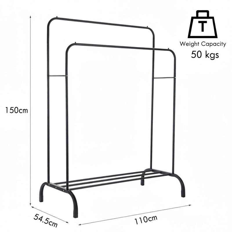 Heavy Duty Double Clothes Rail Hanging Rack Garment Stand Shoe Storage Steel