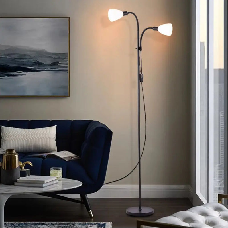 Adjustable Double Head Floor Lamp – Black Metal Standing Modern Flexible Light