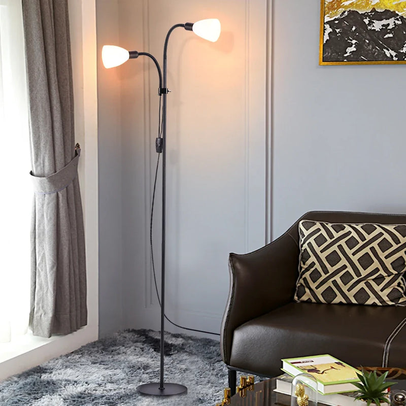 Adjustable Double Head Floor Lamp – Black Metal Standing Modern Flexible Light