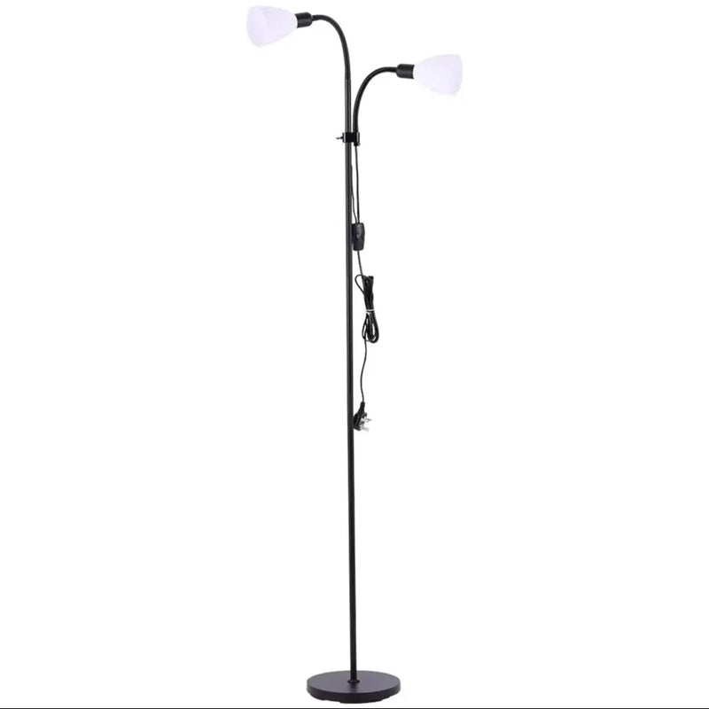 Adjustable Double Head Floor Lamp – Black Metal Standing Modern Flexible Light