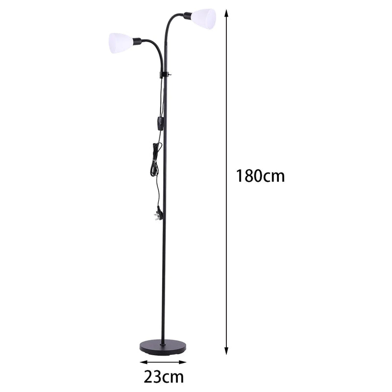 Adjustable Double Head Floor Lamp – Black Metal Standing Modern Flexible Light