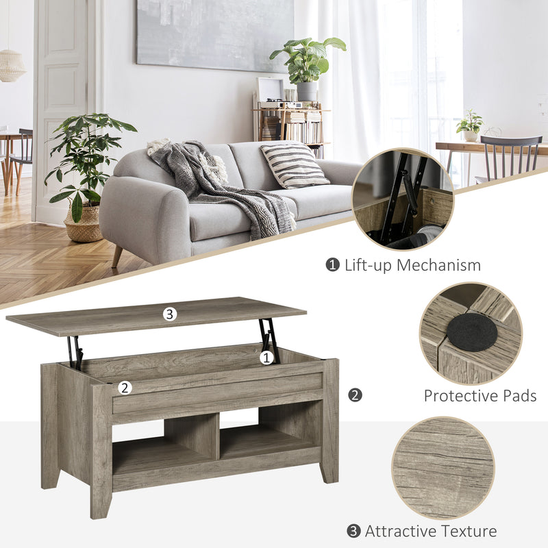 HOMCOM Lift Top Coffee Table with Hidden Storage Compartment, Lift Tabletop Pop-Up Center Table for Living Room