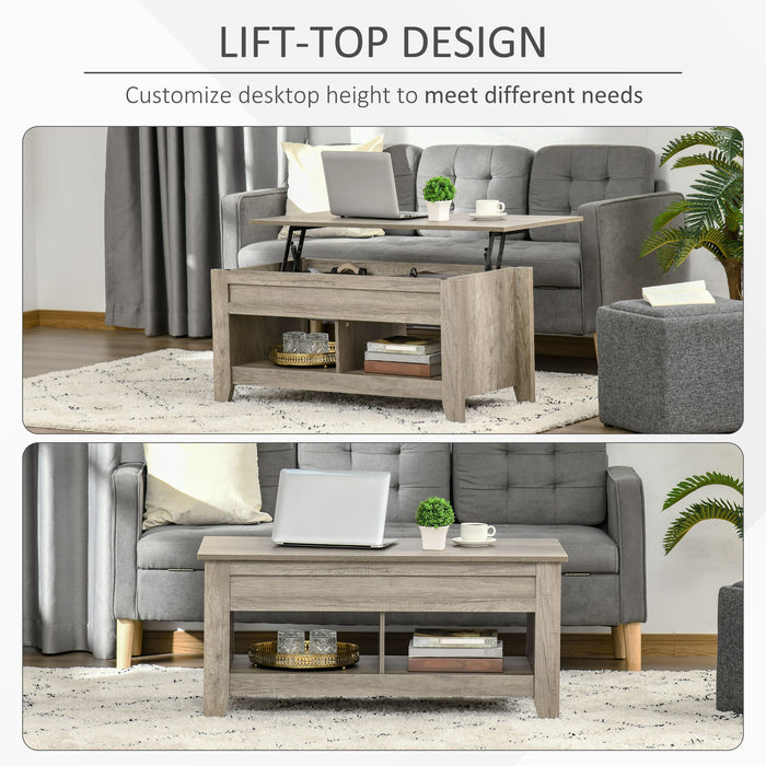 HOMCOM Lift Top Coffee Table with Hidden Storage Compartment, Lift Tabletop Pop-Up Center Table for Living Room