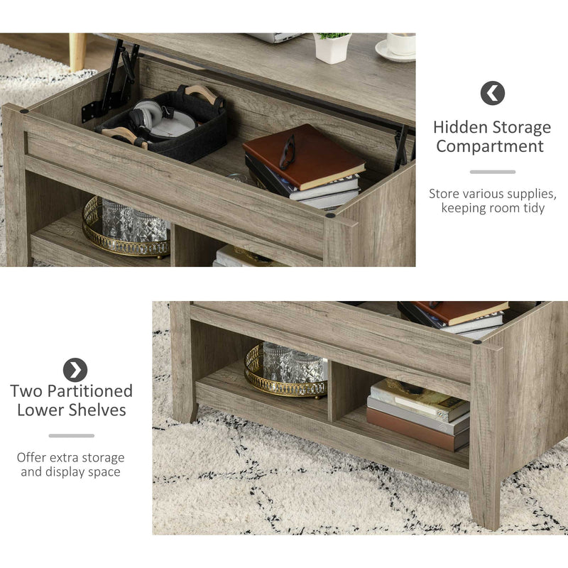 HOMCOM Lift Top Coffee Table with Hidden Storage Compartment, Lift Tabletop Pop-Up Center Table for Living Room