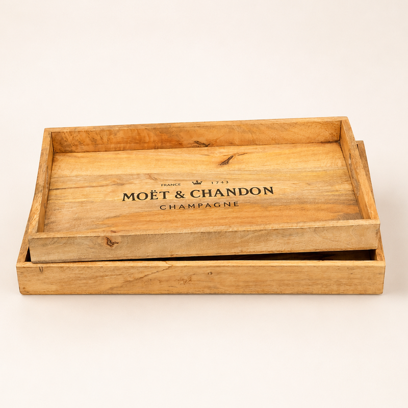 Wooden Serving Trays Moët & Chandon Champagne Butlers Crates Storage Boxes Natural Finish