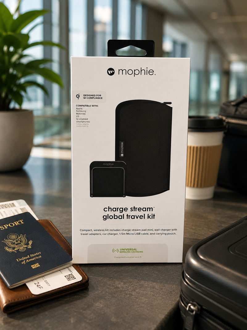 Mophie Charge Stream Universal Wireless Travel Kit – Qi Charging Pad with Wall, Car & International Adapters