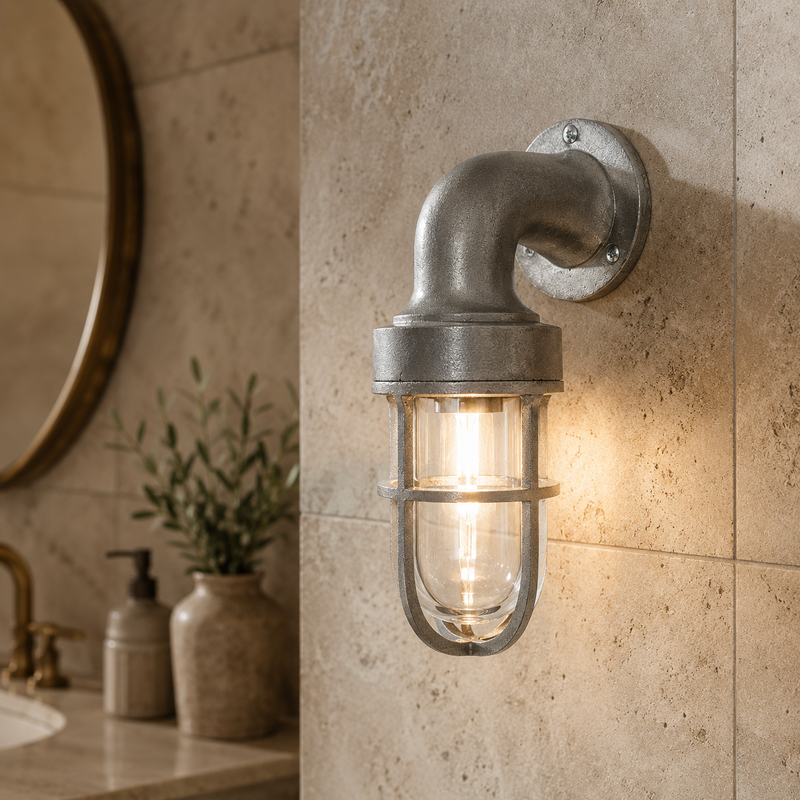 Shingham ~ Bulkhead Outdoor & Garden Wall Light | Cast Raw Pewter | 8 Inch