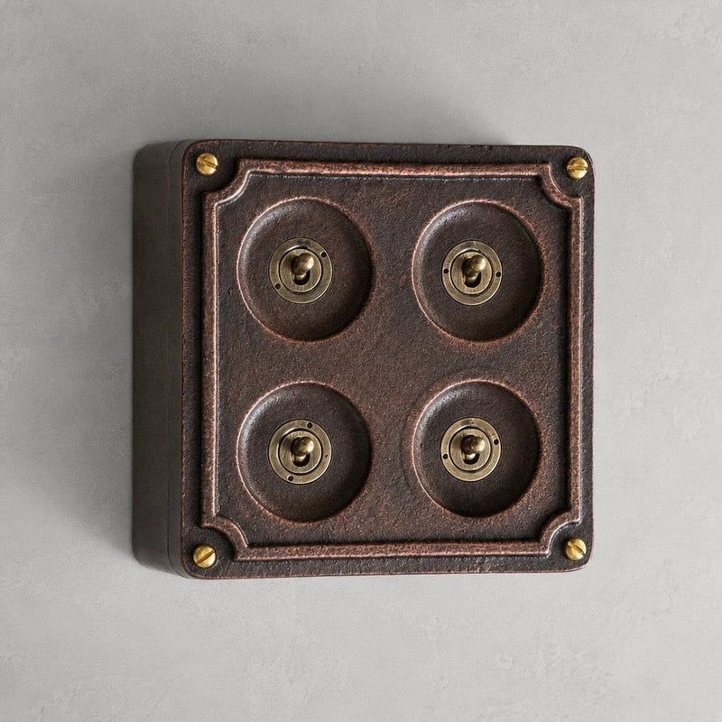 4 Gang 2 Way Solid Antique Copper Metal Surface Mounting Conduit Light Switch Industrial - BS EN Approved