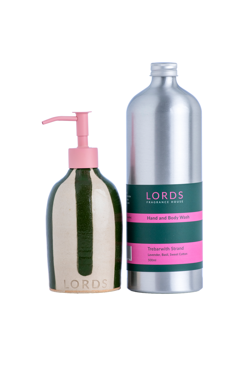 Ceramic Stripe Soap Holder & 1 Litre Refill Set