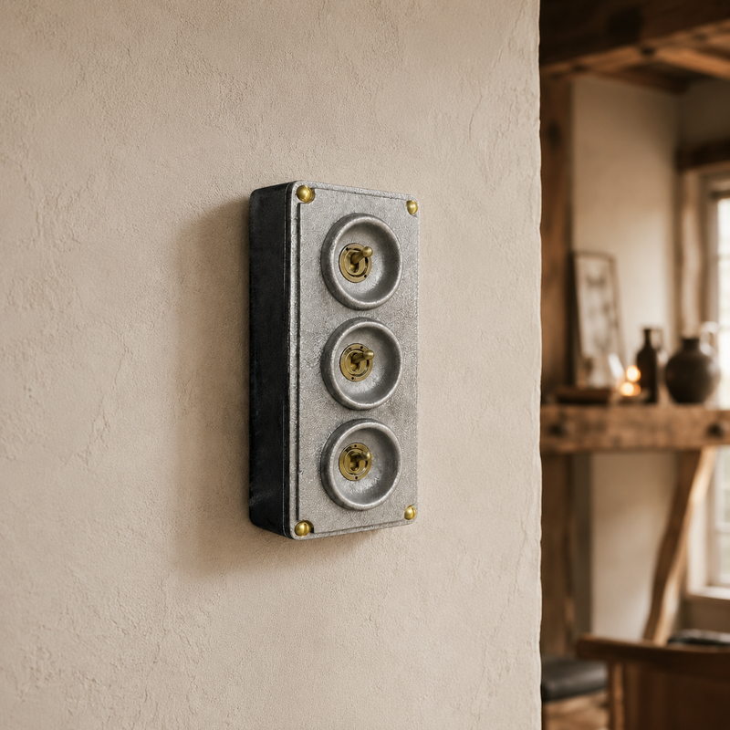 3 Gang 2 Way Solid Cast Metal Toggle Light Switch