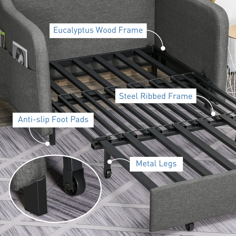 HOMCOM Pull Out Sofa Bed, Fabric 2 Seater Sofa Couch for Living Room, Grey