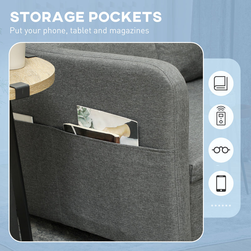 HOMCOM Pull Out Sofa Bed, Fabric 2 Seater Sofa Couch for Living Room, Grey