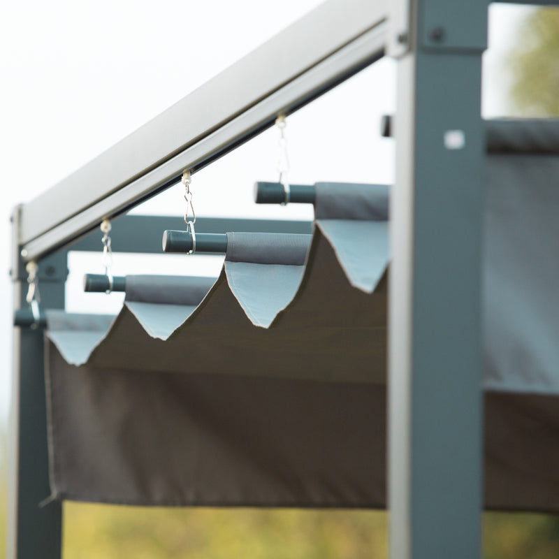 Metal Pergola Gazebo Patio Sun Shelter Grape Tent Retractable Canopy Grey
