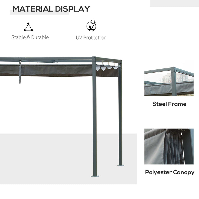 Metal Pergola Gazebo Patio Sun Shelter Grape Tent Retractable Canopy Grey