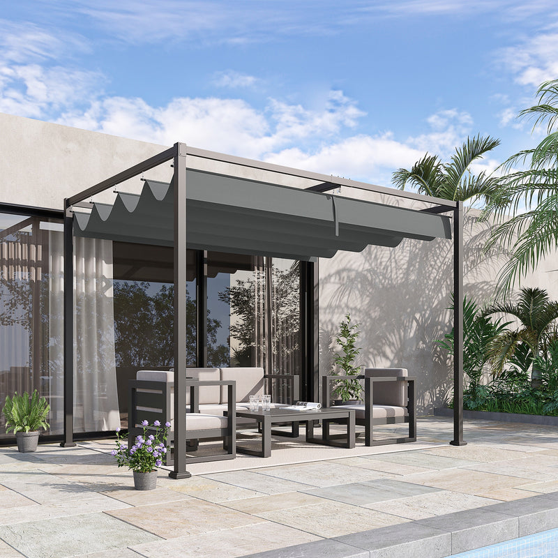 Metal Pergola Gazebo Patio Sun Shelter Grape Tent Retractable Canopy Grey