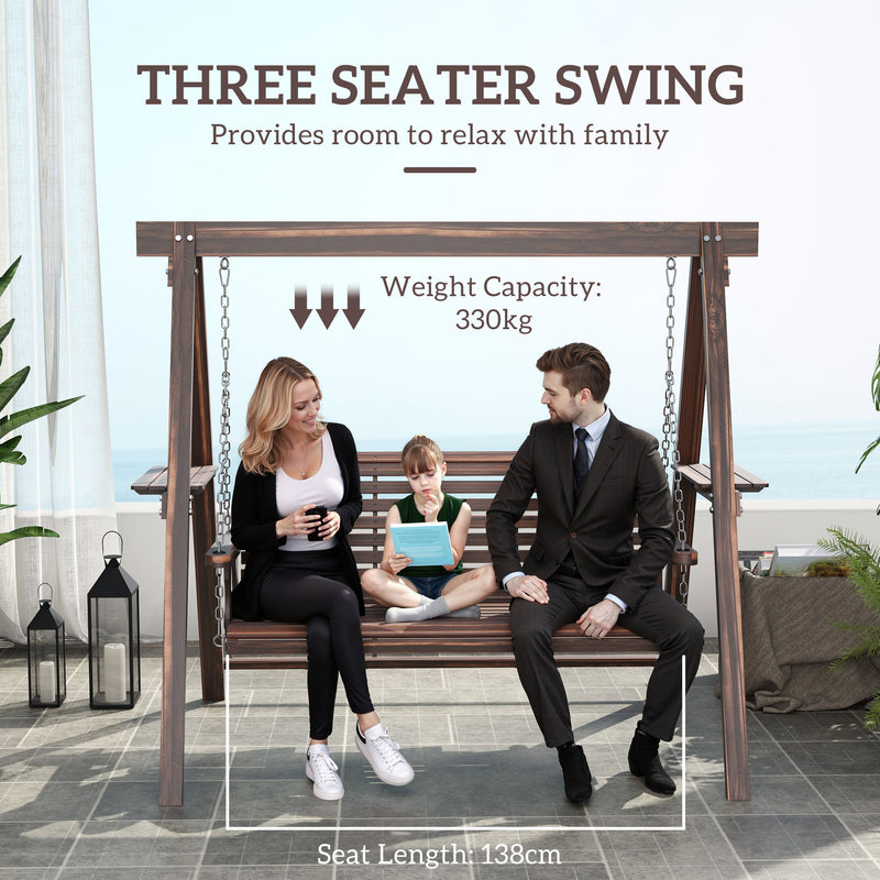 Outsunny 3 Seater Wooden Garden Swing Chair with Side Tables