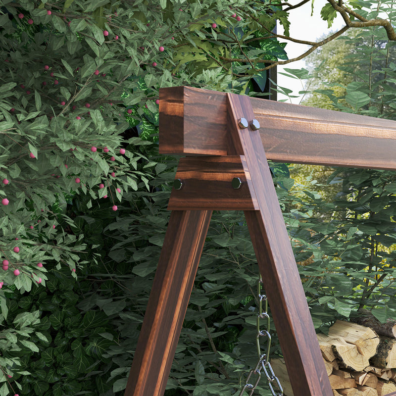 Outsunny 3 Seater Wooden Garden Swing Chair with Side Tables