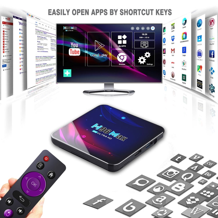 H96 Max V11 4K Smart TV BOX Android 11.0 Media Player with Remote Control, RK3318 Quad-Core 64bit Cortex-A53, RAM: 2GB, ROM: 16GB, Support Dual Band WiFi, Bluetooth, Ethernet, EU Plug, 2GB+16GB