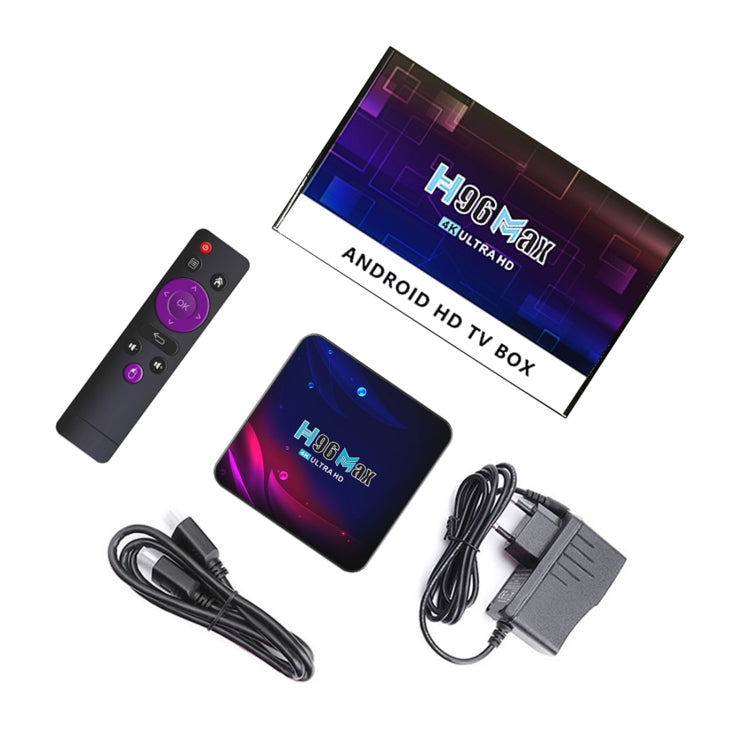 H96 Max V11 4K Smart TV BOX Android 11.0 Media Player with Remote Control, RK3318 Quad-Core 64bit Cortex-A53, RAM: 2GB, ROM: 16GB, Support Dual Band WiFi, Bluetooth, Ethernet, EU Plug, 2GB+16GB