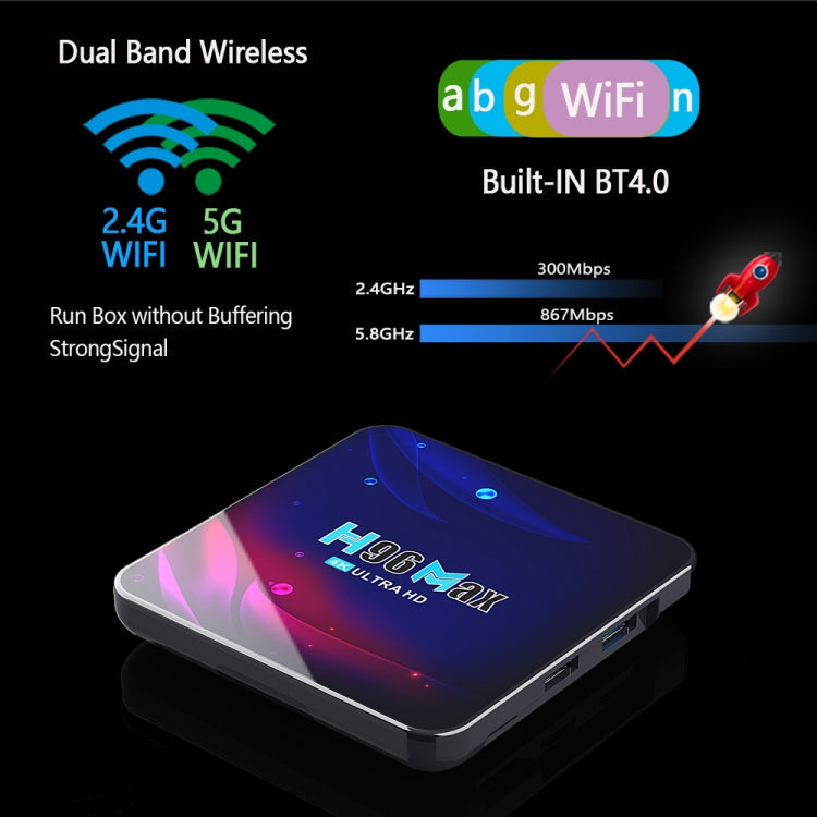 H96 Max V11 4K Smart TV BOX Android 11.0 Media Player with Remote Control, RK3318 Quad-Core 64bit Cortex-A53, RAM: 2GB, ROM: 16GB, Support Dual Band WiFi, Bluetooth, Ethernet, EU Plug, 2GB+16GB