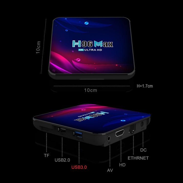 H96 Max V11 4K Smart TV BOX Android 11.0 Media Player with Remote Control, RK3318 Quad-Core 64bit Cortex-A53, RAM: 4GB, ROM: 64GB, Support Dual Band WiFi, Bluetooth, Ethernet, US Plug, 4GB+64GB