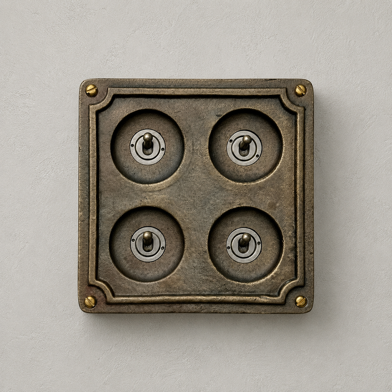 4 Gang 2 Way Solid Antique Brass Bronze Metal Surface Mounting Conduit Light Switch Industrial - Vintage Britmac Style