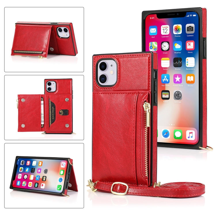 Square Zipper Wallet Bag TPU+PU Back Cover Case with Holder & Card Slots & Wallet & Cross-body Strap, For iPhone 8 Plus / 7 Plus, For iPhone 11, For iPhone 11 Pro, For iPhone 11 Pro Max, For iPhone SE 2022 / SE 2020 / 8 / 7, For iPhone XR              ...