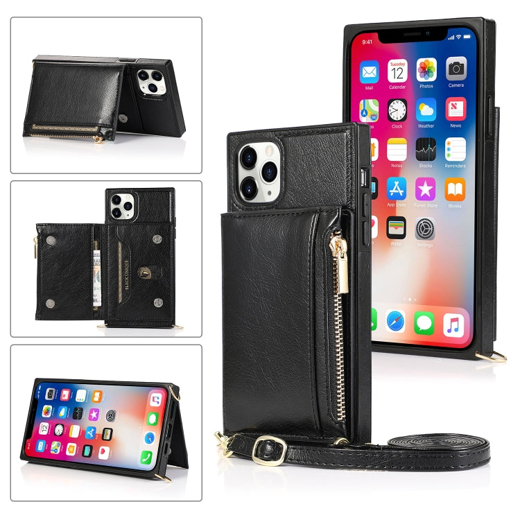 Square Zipper Wallet Bag TPU+PU Back Cover Case with Holder & Card Slots & Wallet & Cross-body Strap, For iPhone 8 Plus / 7 Plus, For iPhone 11, For iPhone 11 Pro, For iPhone 11 Pro Max, For iPhone SE 2022 / SE 2020 / 8 / 7, For iPhone XR              ...