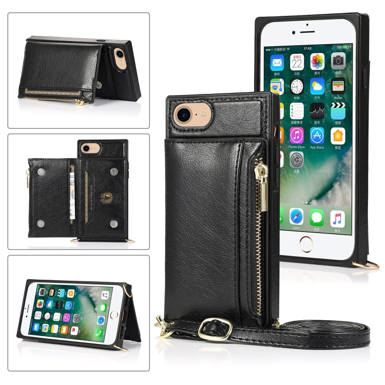 Square Zipper Wallet Bag TPU+PU Back Cover Case with Holder & Card Slots & Wallet & Cross-body Strap, For iPhone 8 Plus / 7 Plus, For iPhone 11, For iPhone 11 Pro, For iPhone 11 Pro Max, For iPhone SE 2022 / SE 2020 / 8 / 7, For iPhone XR              ...