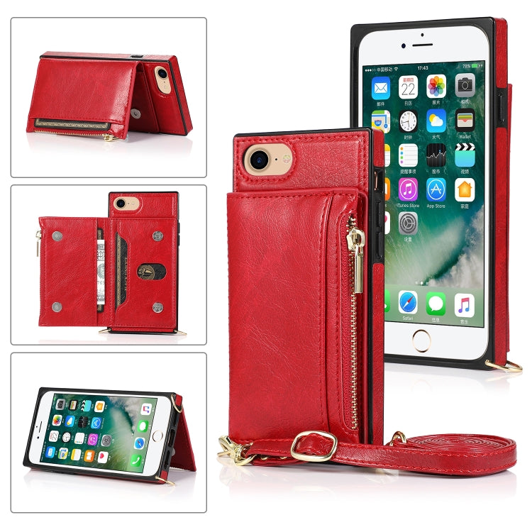 Square Zipper Wallet Bag TPU+PU Back Cover Case with Holder & Card Slots & Wallet & Cross-body Strap, For iPhone 8 Plus / 7 Plus, For iPhone 11, For iPhone 11 Pro, For iPhone 11 Pro Max, For iPhone SE 2022 / SE 2020 / 8 / 7, For iPhone XR              ...