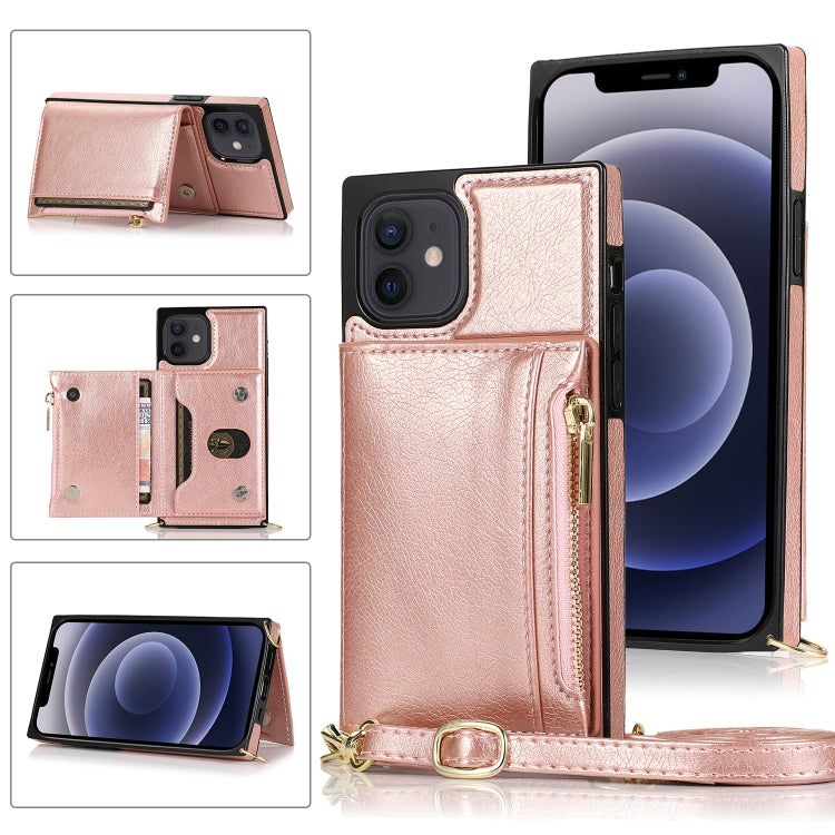 Square Zipper Wallet Bag TPU+PU Back Cover Case with Holder & Card Slots & Wallet & Cross-body Strap, For iPhone 8 Plus / 7 Plus, For iPhone 11, For iPhone 11 Pro, For iPhone 11 Pro Max, For iPhone SE 2022 / SE 2020 / 8 / 7, For iPhone XR              ...
