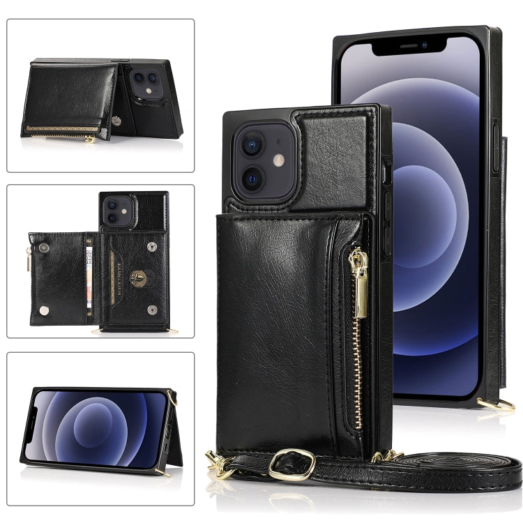 Square Zipper Wallet Bag TPU+PU Back Cover Case with Holder & Card Slots & Wallet & Cross-body Strap, For iPhone 8 Plus / 7 Plus, For iPhone 11, For iPhone 11 Pro, For iPhone 11 Pro Max, For iPhone SE 2022 / SE 2020 / 8 / 7, For iPhone XR              ...