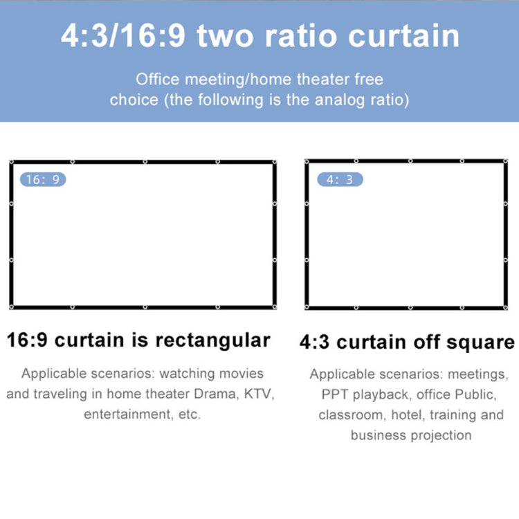 Folding Milk Silk Polyester Projector Film Curtain, 60 inch (16:9) Projection Area: 133 x 75cm, 60 inch (4:3) Projection Area: 120 x 90cm, 72 inch (16:9) Projection Area: 159 x 90cm, 72 inch (4:3) Projection Area: 146 x 110cm...