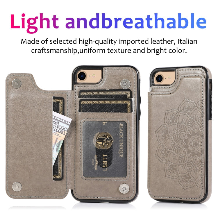 Double Buckle Mandala Pattern PU+TPU Protective Case with Card Slots & Holder & Photo Frame, For iPhone SE 2022 / SE 2020 / 8 / 7, For iPhone 7 Plus / 8 Plus, For iPhone X / XS, For iPhone XR