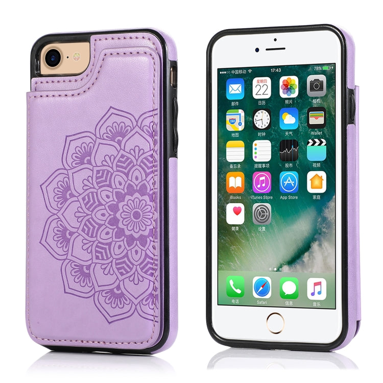 Double Buckle Mandala Pattern PU+TPU Protective Case with Card Slots & Holder & Photo Frame, For iPhone SE 2022 / SE 2020 / 8 / 7, For iPhone 7 Plus / 8 Plus, For iPhone X / XS, For iPhone XR