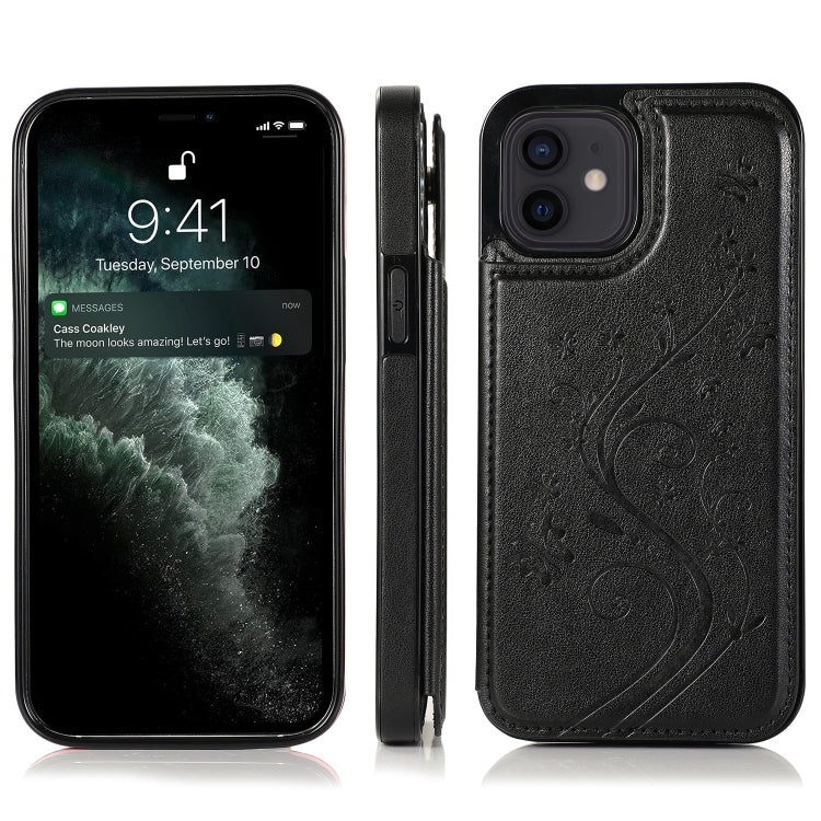 Butterflies Flowers Double Buckle PU + TPU Protective Case with Holder & Card Slots & Photo Frame, For iPhone 12 mini, For iPhone 12 / 12 Pro